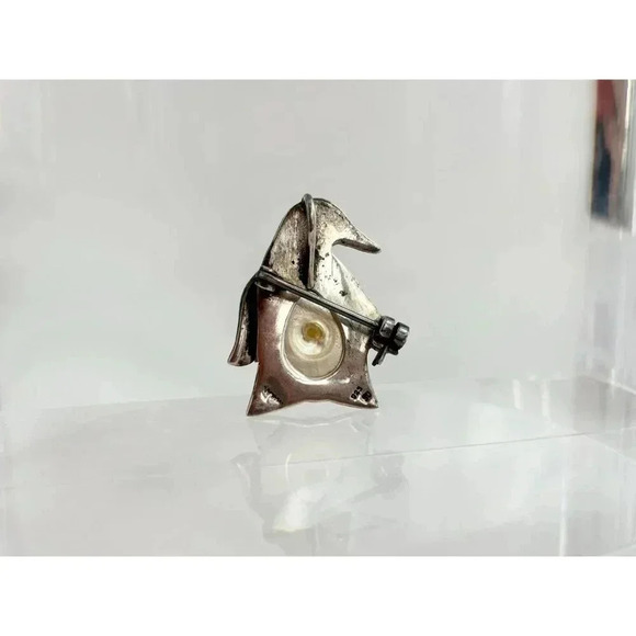 Sterling S Marcasite Teardrop Faux Pearl Cabochon Vintage Pendant Brooch Pin - Picture 3 of 10